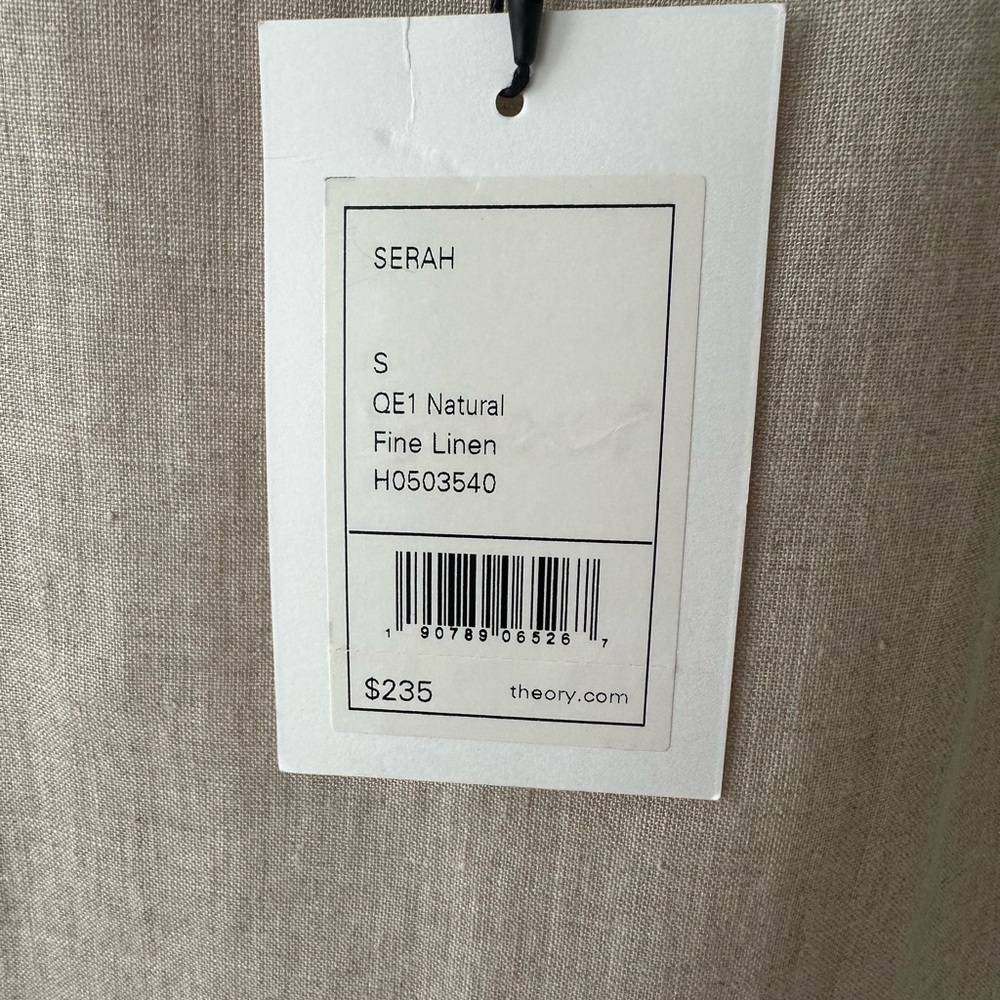 💐 Theory 100% Linen Serah Long Sleeve Blouse with Tie At Side. Size Small. NWT - Picture 7 of 7